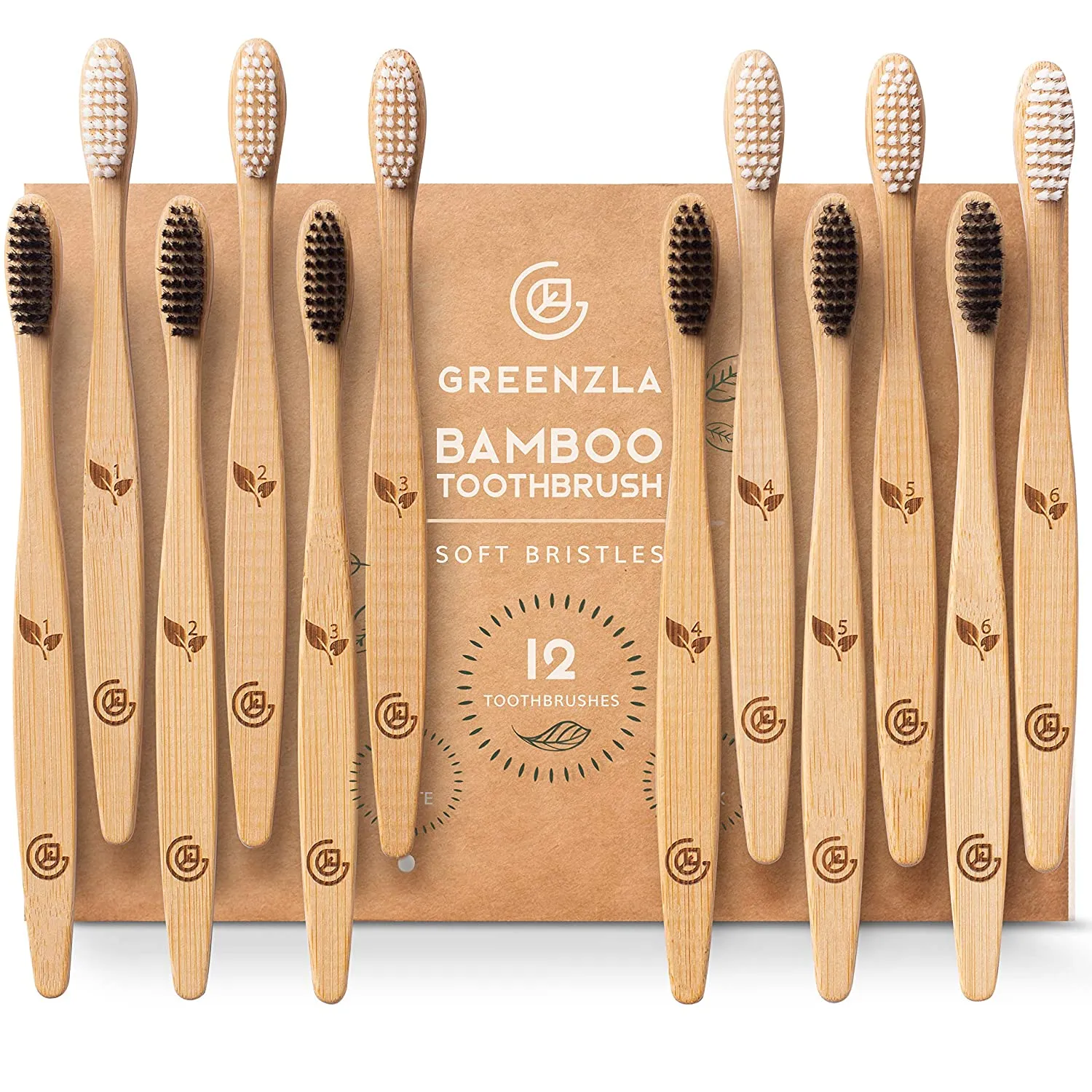 Bamboo Toothbrushes, 12 Pack BPA Free Soft Bristles Toothbrushes  Eco-Friendly, Natural, Set of 2