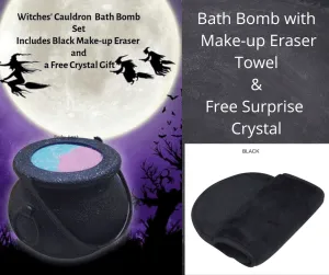 Cauldron Bath Bomb Set with Make-up Eraser Towel, Candle and Natural Crystal