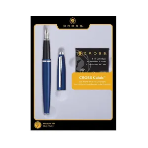 Cross Calais Fountain Pen Gift Set in Blue & Chrome with 6 Free Ink Cartridges - Medium Point