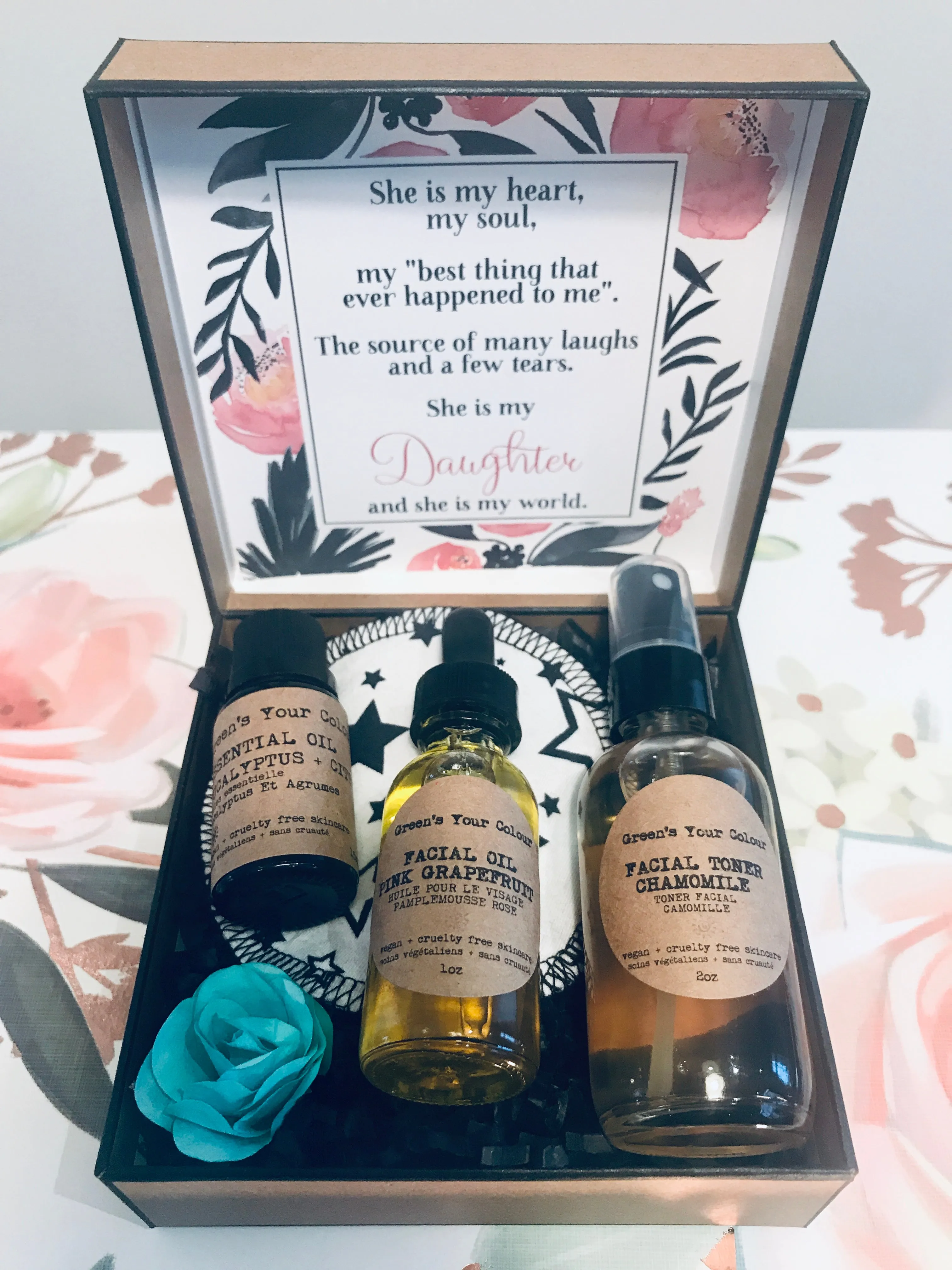 SUSTAINABLE SKINCARE GIFT KIT- VEGAN FACE TONER, FACE OIL, EUCALYPTUS ESSENTIAL OIL