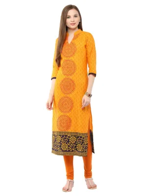 Women Mustard Ajrakh Hand Block Cotton Printed Straight Kurta - Bhor